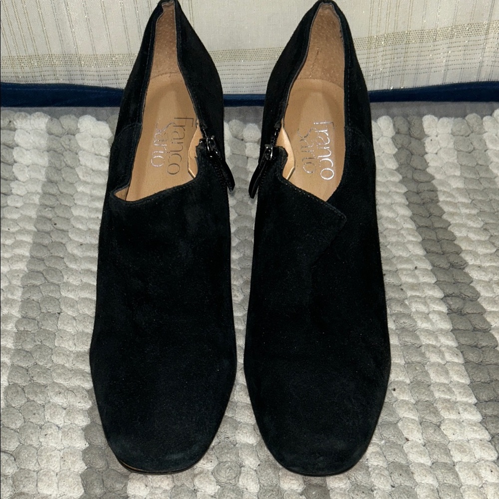 Franco Sarto Black Suede Heeled Ankle Boots
